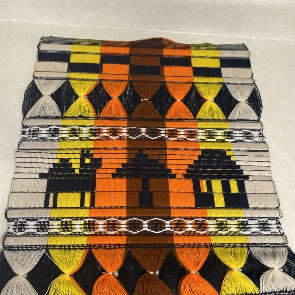 Vintage South American Wool Embroidery Tapestry: Rustic Folk Art Wall Hanging